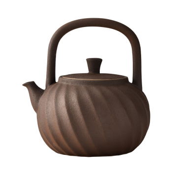 2021 Kitchen toys ceramic tea-pot rotating stripe pattern pots secondary glazing process teapot ceramic for home